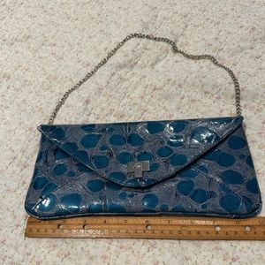 Teal faux reptile envelope purse clutch chain strap 8” chain drop 11”long